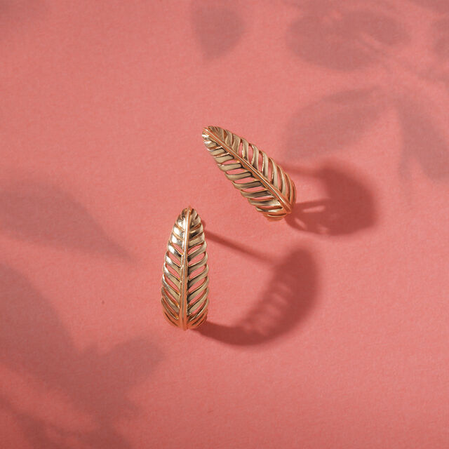 Timeless 14K Yellow Gold Feather Hoop Earrings 
