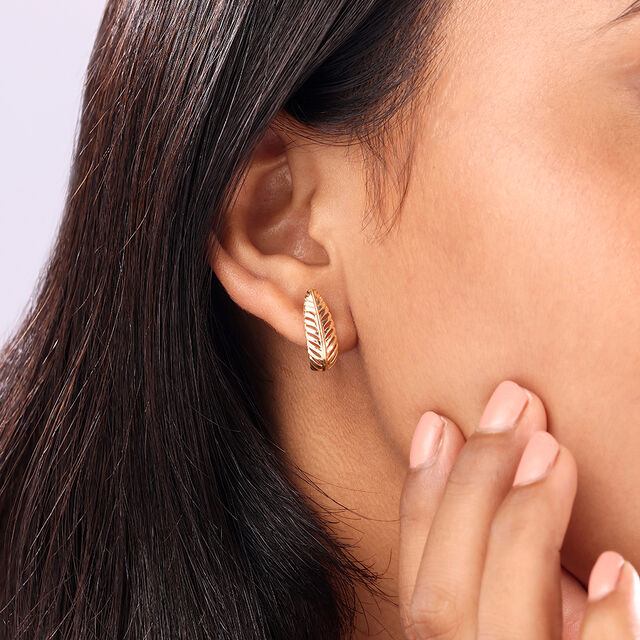 Timeless 14K Yellow Gold Feather Hoop Earrings 2