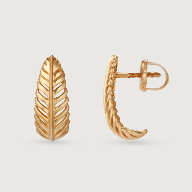 Timeless 14K Yellow Gold Feather Hoop Earrings 5
