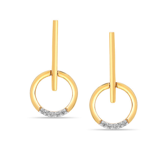 18KT Yellow Gold Fine Line Diamond Drop Earrings 