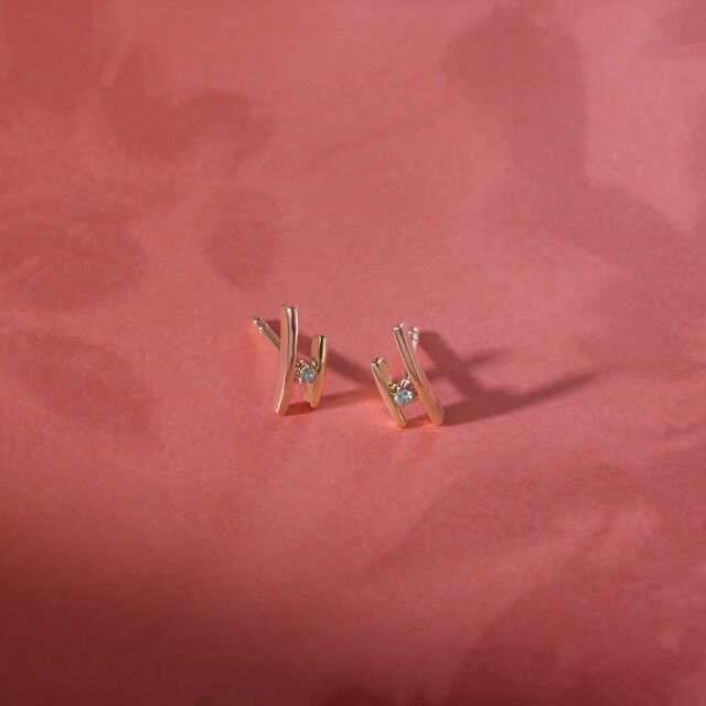 Divine Duo 18KT Yellow & Rose Gold Diamond Stud Earrings 