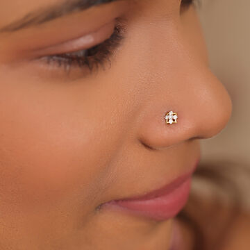 Mia by Tanishq 18KT Yellow Gold Diamond Nose Pin with Floral Design