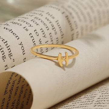 Letter H  Yellow Gold Initial Ring