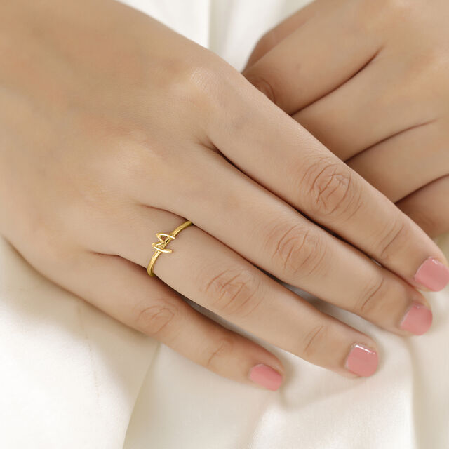 Letter M  Yellow Gold Initial Ring 2