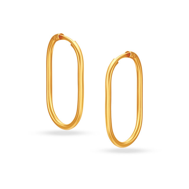 18KT Yellow Gold Stately Contemporary Hoop Earrings 