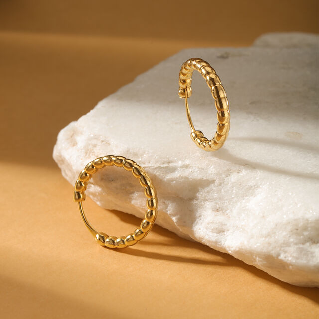 18KT Yellow Gold Radiant Beaded Hoop Earrings 