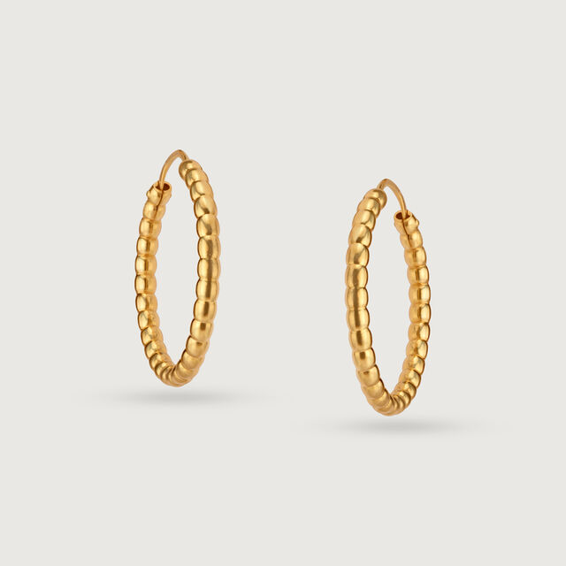 18KT Yellow Gold Radiant Beaded Hoop Earrings 4