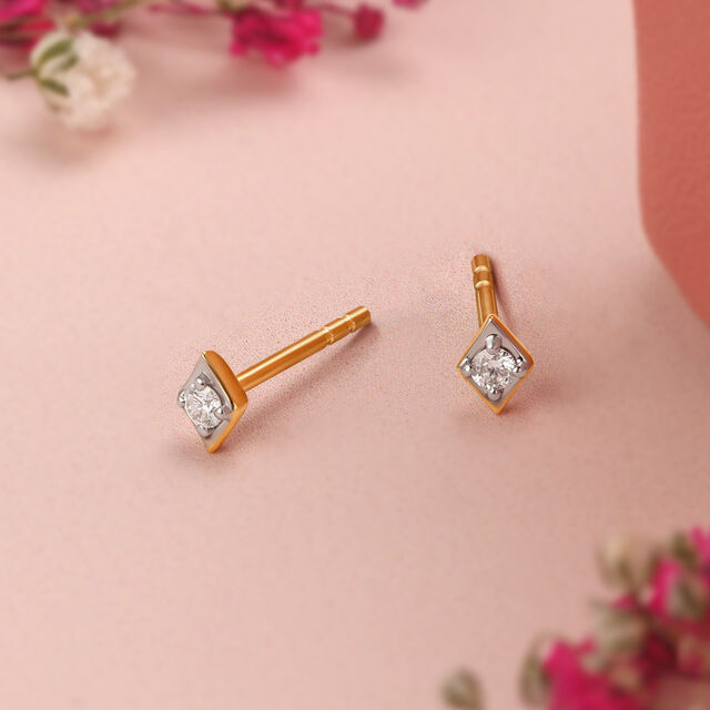 Dainty Spark Diamond 18KT Yellow Gold Stud Earrings 