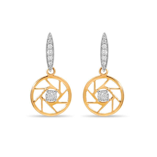 18KT Yellow And White Gold Geometric Evil Eye Dangler Earrings 4