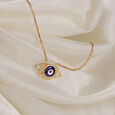Yellow Gold Geometric Evil Eye Necklace 