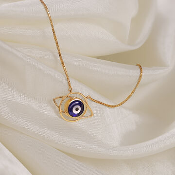 Yellow Gold Geometric Evil Eye Necklace