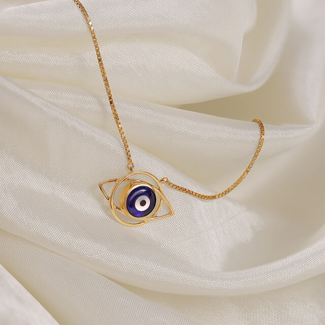 Yellow Gold Geometric Evil Eye Necklace 
