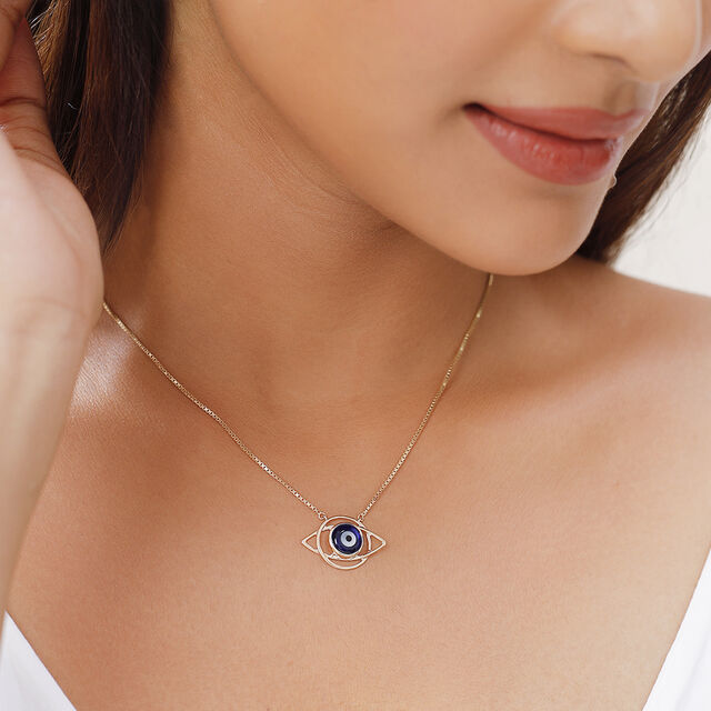 Yellow Gold Geometric Evil Eye Necklace 2