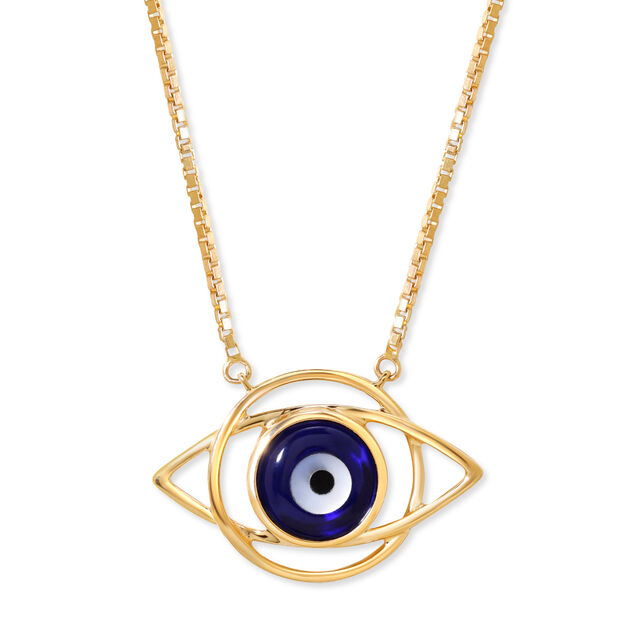 Yellow Gold Geometric Evil Eye Necklace 4