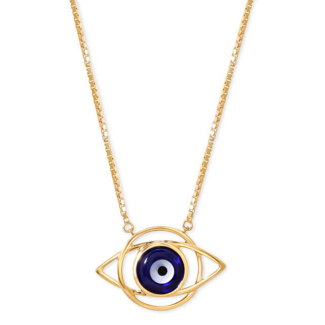Yellow Gold Geometric Evil Eye Necklace 5