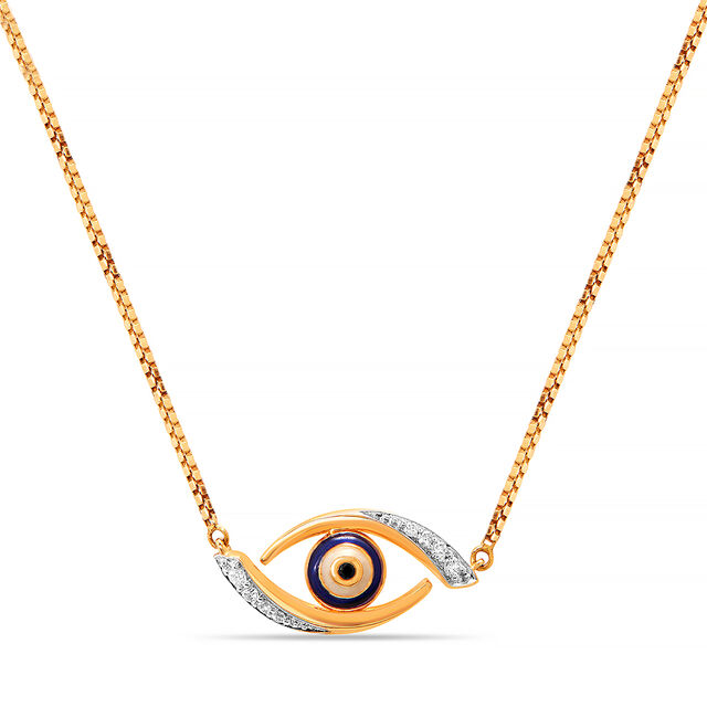 14KT Yellow Gold Evil Eye Necklace With Diamonds 2