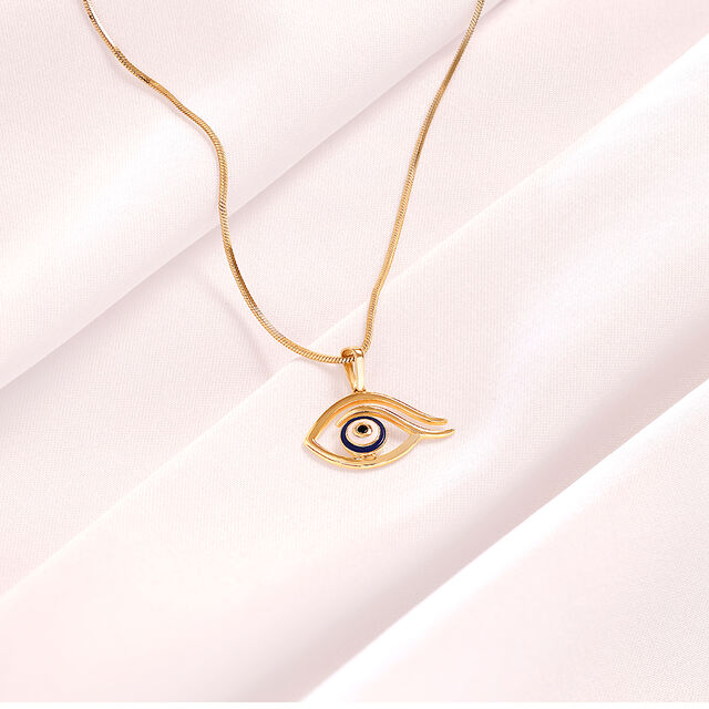 18KT Yellow Gold Minimal Evil Eye Pendant 