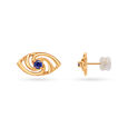 Yellow Gold Hypnotic Blue Sapphire Evil Eye Stud Earrings 4