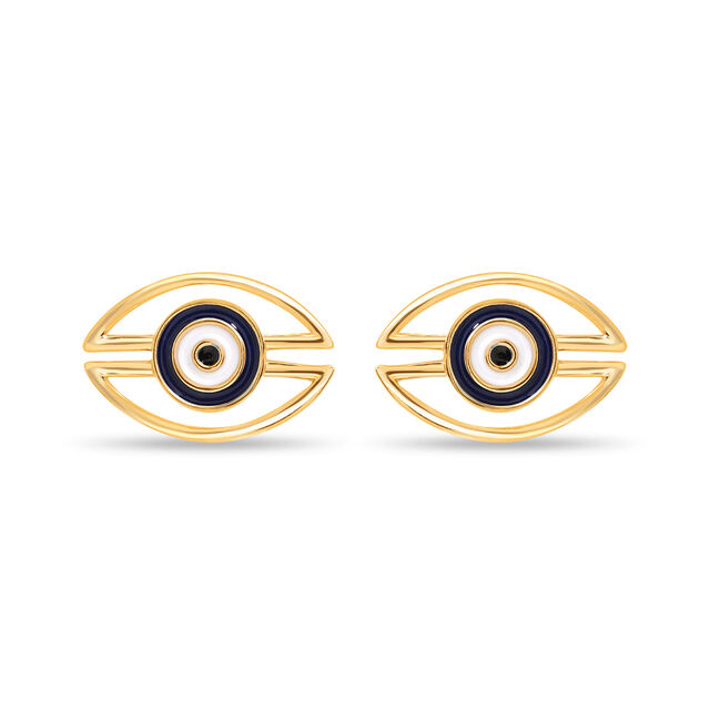 Yellow Gold Geometric Evil Eye Stud Earrings 2