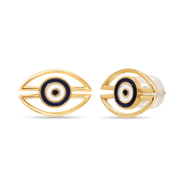 Yellow Gold Geometric Evil Eye Stud Earrings 4