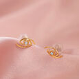 18KT Yellow Gold Angular Diamond Evil Eye Earrings 