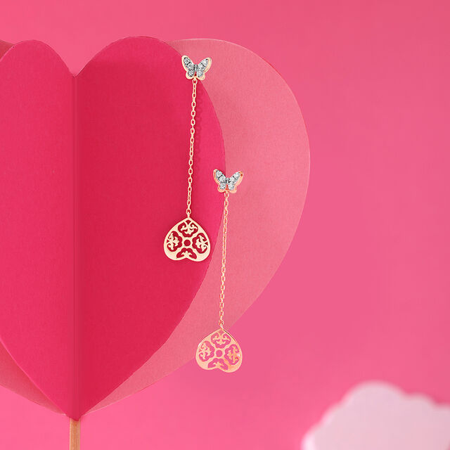 Dazzling Heart 18KT Rose & White Gold Diamond Drop Earrings 2