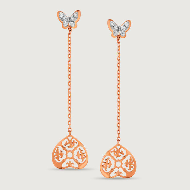 Dazzling Heart 18KT Rose & White Gold Diamond Drop Earrings 3