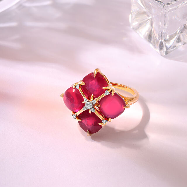 Bordeaux Bling 14KT Diamond & Ruby Finger Ring 