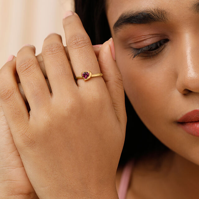 Valentine's Veil 18KT Gold & Pink Garnet Finger Ring 2