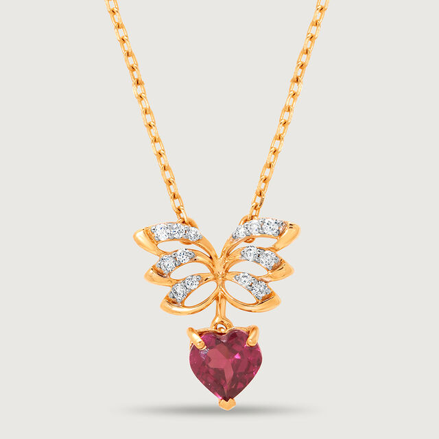 Winged Heart 14KT Gold, Diamond & Pink Garnet Pendant with Chain 4