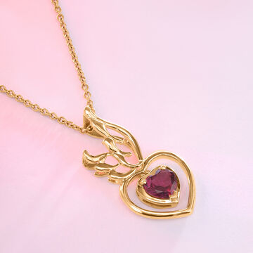 Winged Heart 14KT Gold Pink Garnet Pendant