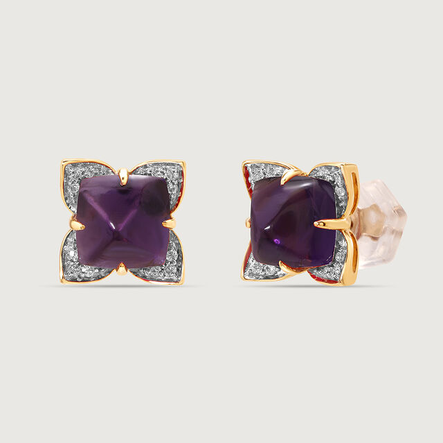 Aurora's Embrace 18KT Amethyst  & Diamond  Stud Earrings 4