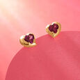 Valentine's Veil 18KT Gold & Pink Garnet Stud Earring 