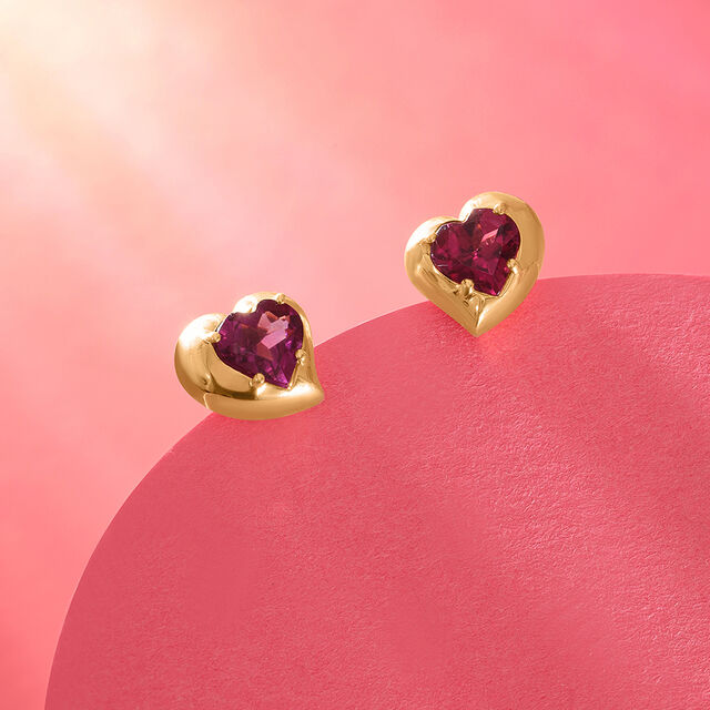 Valentine's Veil 18KT Gold & Pink Garnet Stud Earring 