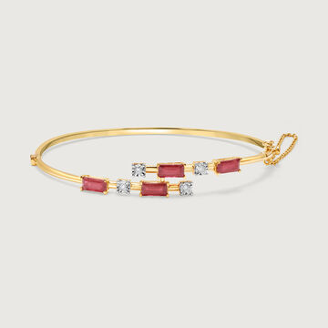 Sparkling Baguettes 14KT Ruby & Diamond Bangle