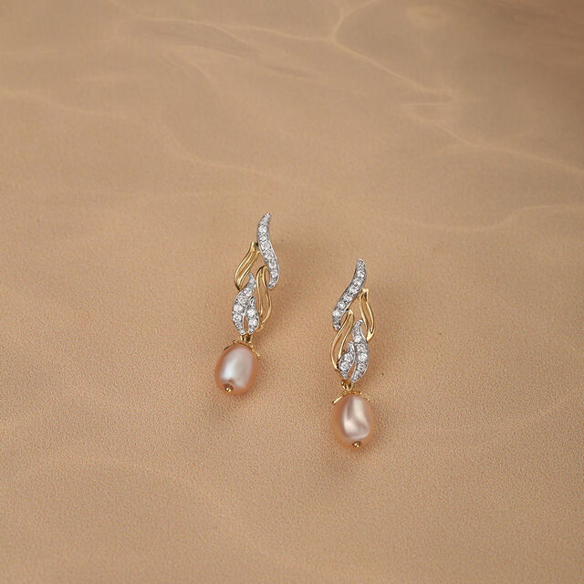 Meandering River 14KT Diamond & Pearl Drop Earrings 