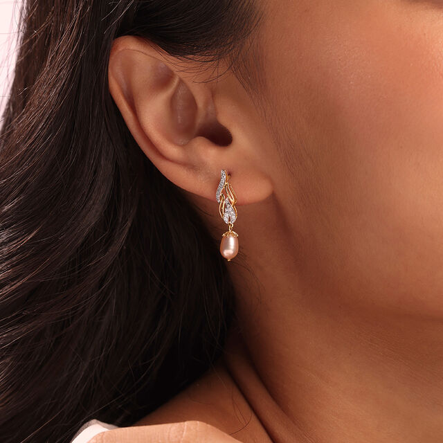 Meandering River 14KT Diamond & Pearl Drop Earrings 2