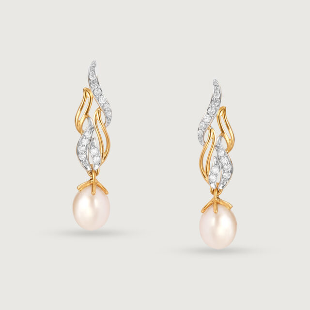 Meandering River 14KT Diamond & Pearl Drop Earrings 3