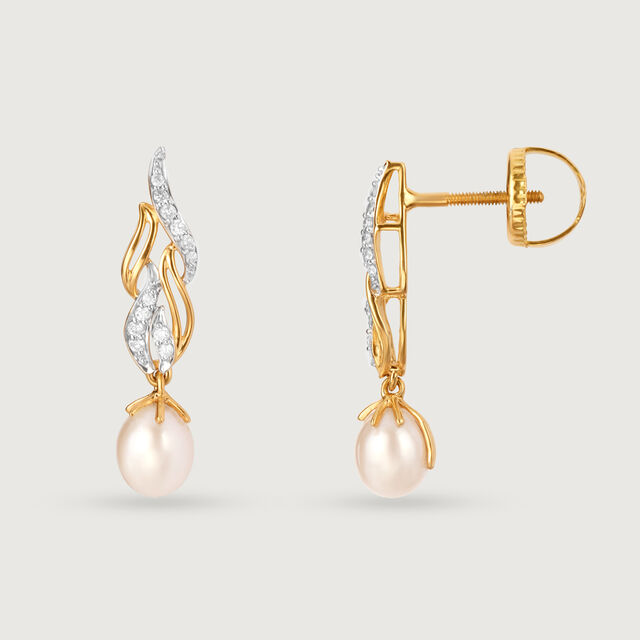 Meandering River 14KT Diamond & Pearl Drop Earrings 4