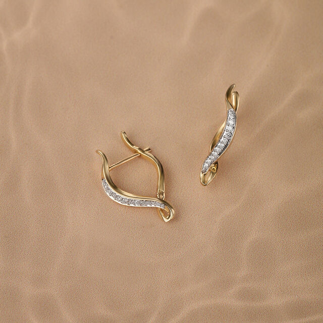 Serenity Curve 14 Kt Gold & Diamond Hoop Earrings 
