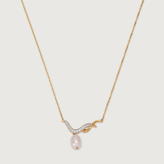 Dainty Drop 18 Kt Diamond & Pearl Necklace