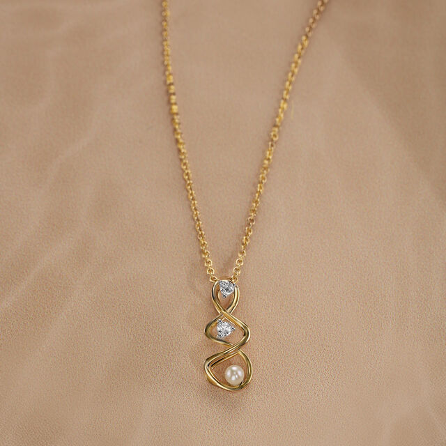 Lively Twist 18KT Diamond & Pearl Pendant 