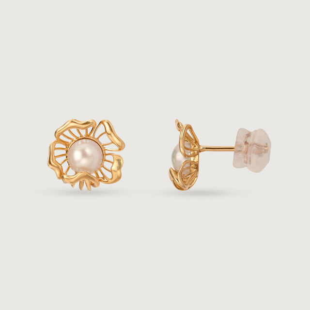 Floral Whispers 14 Kt Gold & Pearl Stud Earrings 4