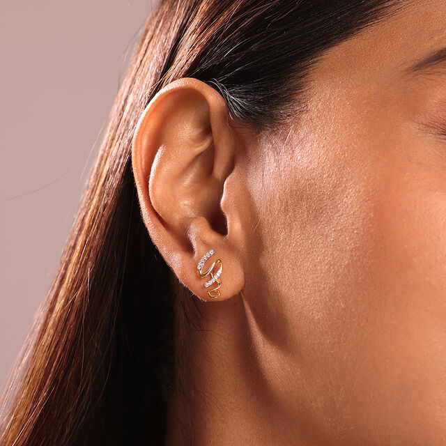 Swirling Breeze 14 Kt Gold & Diamond Stud Earrings