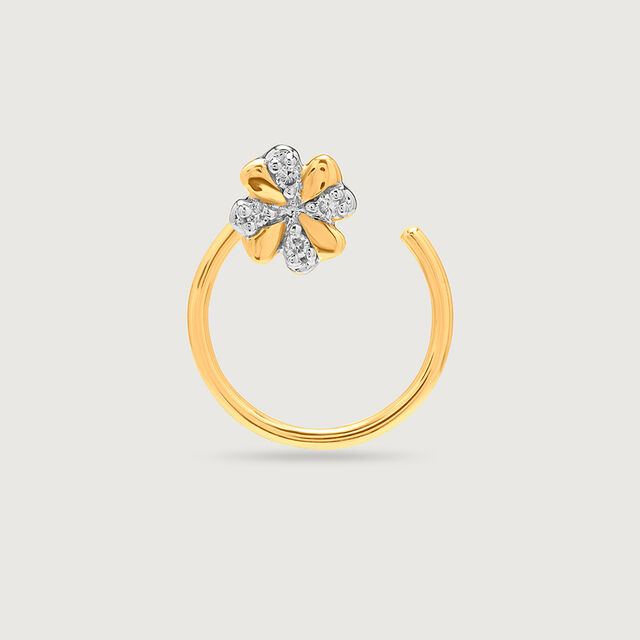 18KT Yellow Gold Enchanted Clover Diamond Nose pin,,hi-res