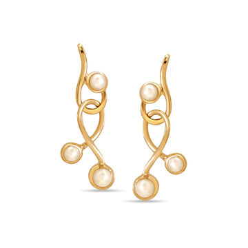 14KT Yellow Gold Elegant Swirls Pearl Drop Earrings