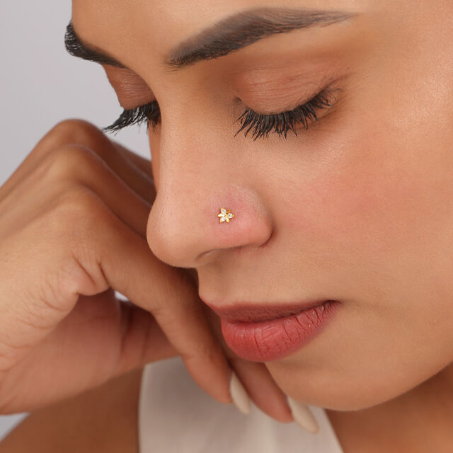 14KT Yellow Gold Gilded Blossoms Diamond Nose pin 