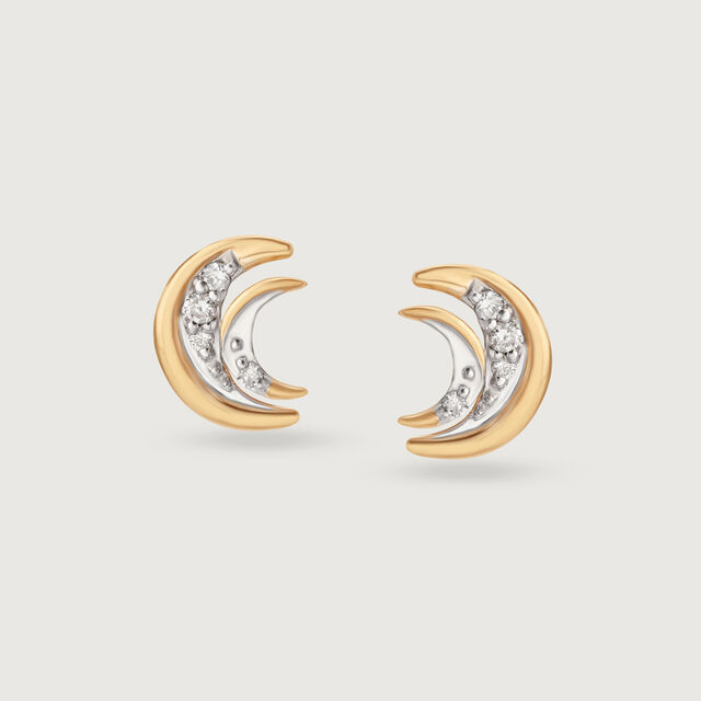 Moonlight Serenade 14KT Crescent Moon Diamond Stud Earring 4