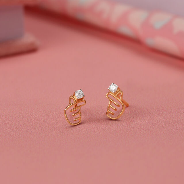 Korean Hearts 14KT Yellow Gold Stud Earrings 