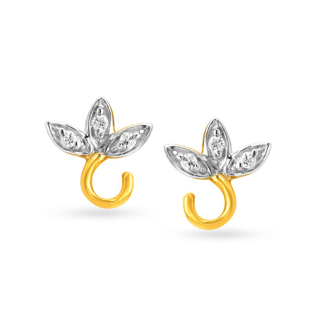 Delightful 18 Karat Yellow Gold And Diamond Studded Leaf Earrings,,hi-res 